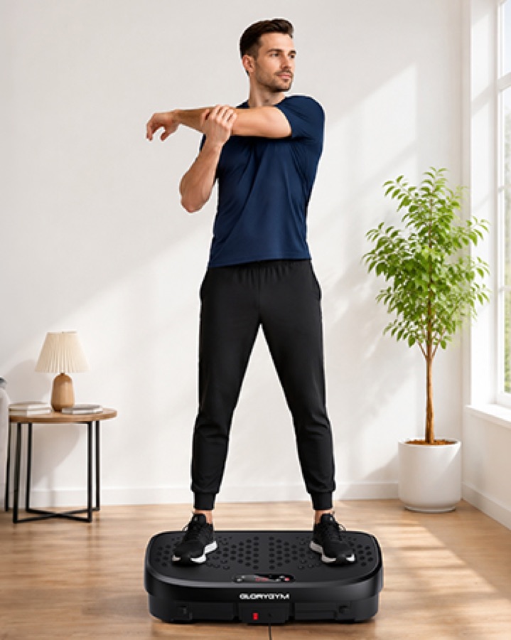 Hombre estirando los brazos sobre la plataforma